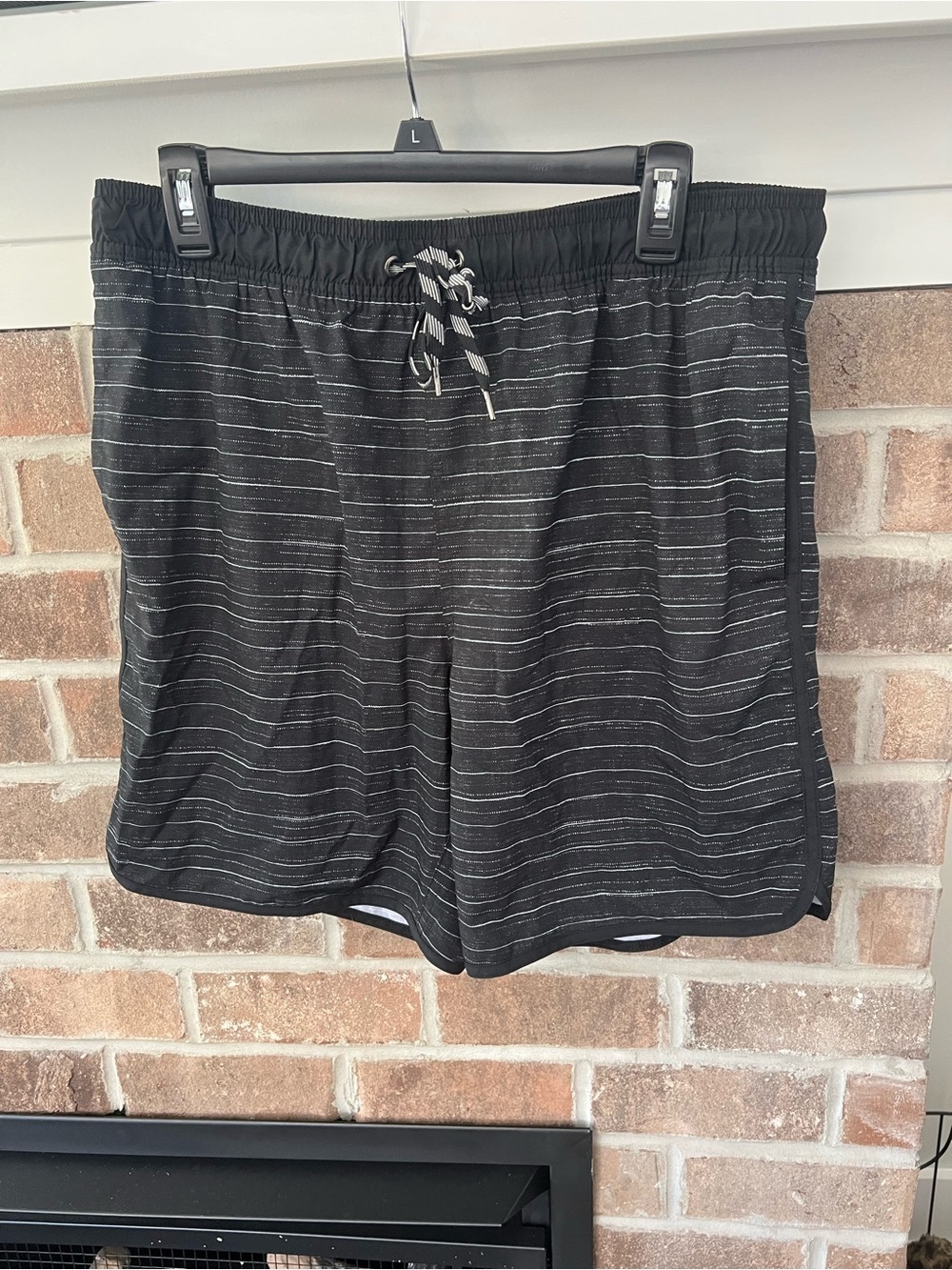 George Black & White Striped Swim Trunks